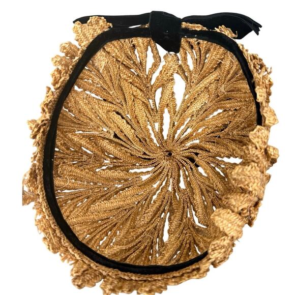 Vintage 50s Art Deco Flapper Hat Gold Black Velveteen Cocktail main image 4